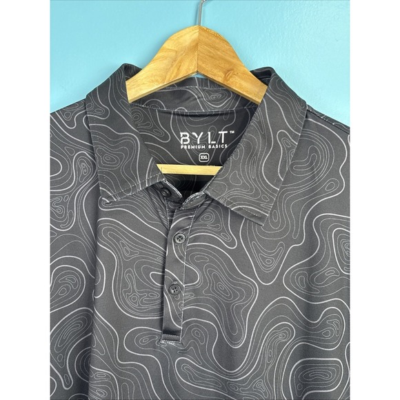 BYLT Basics Other - BYLT XXL Men's Golf Polo Black Geometric Print Performance Preppy Old Money